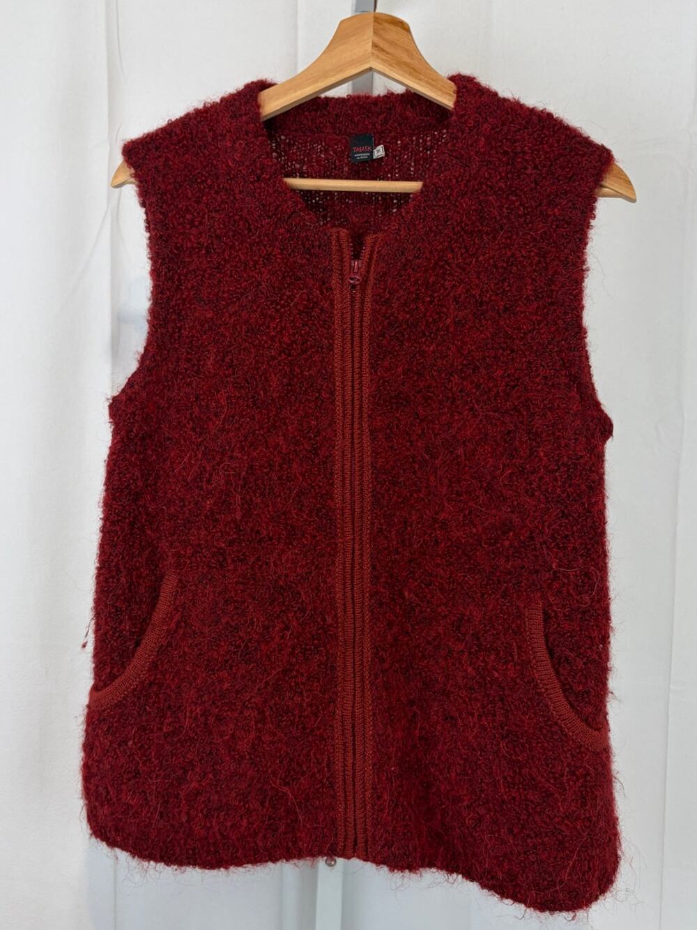 TABASK Peru Full Zip Sleeveless Vest Sleeveless Sweater Wool Alpaca Blend Red M